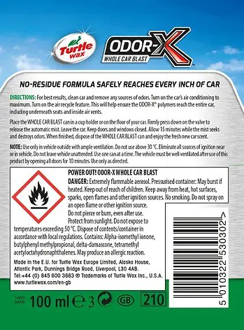 Очищувач кондиціонера Turtle Wax Power Out Odor-X Whole Car Blast New Car 100мл (53030) - фото 2